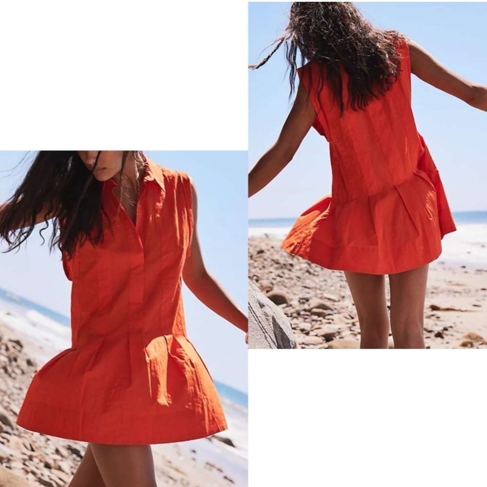 Free People Shirt Dress Naomi Mini Orange Flowy Beach Casual Resort Vacation